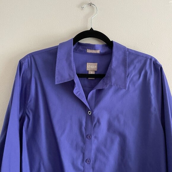Chicos Women 3 US XL Purple Cotton Wrinkle Resistant Button Up Tie Front Shirt - Picture 5 of 11